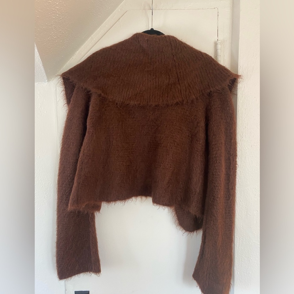 Nicole Farhi Cozy Brown Mohair Blend Shawl Collar Cardigan Sweater Size 8 - Picture 3 of 4
